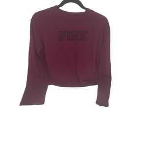 Victoria's Secret PINK Maroon L/S Semi-Cropped Pullover Graphic Top Sz SP